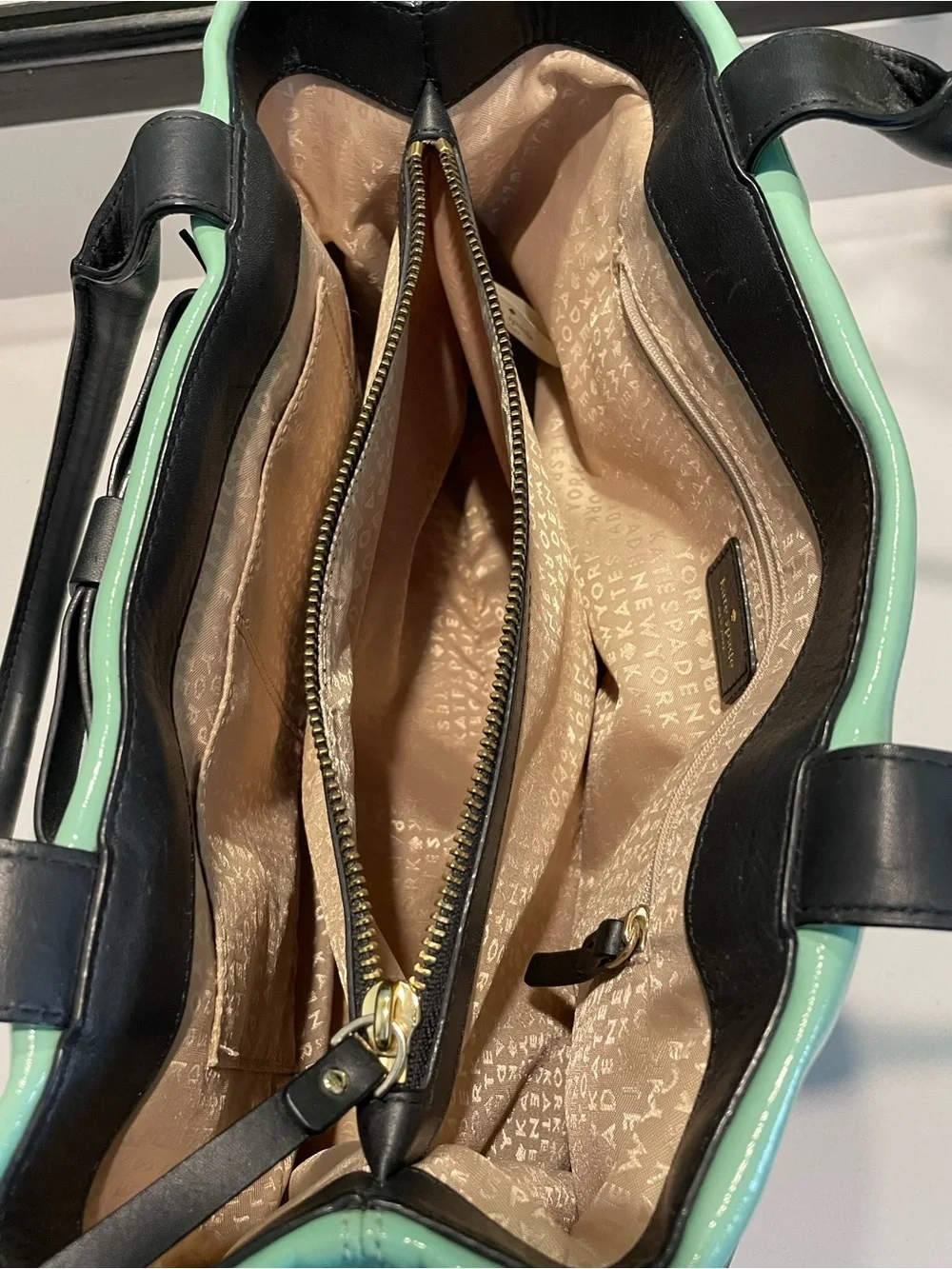 Kate Spade Elena Chelsea Park Coastline Retro Patent Leather Bag Mint & Black